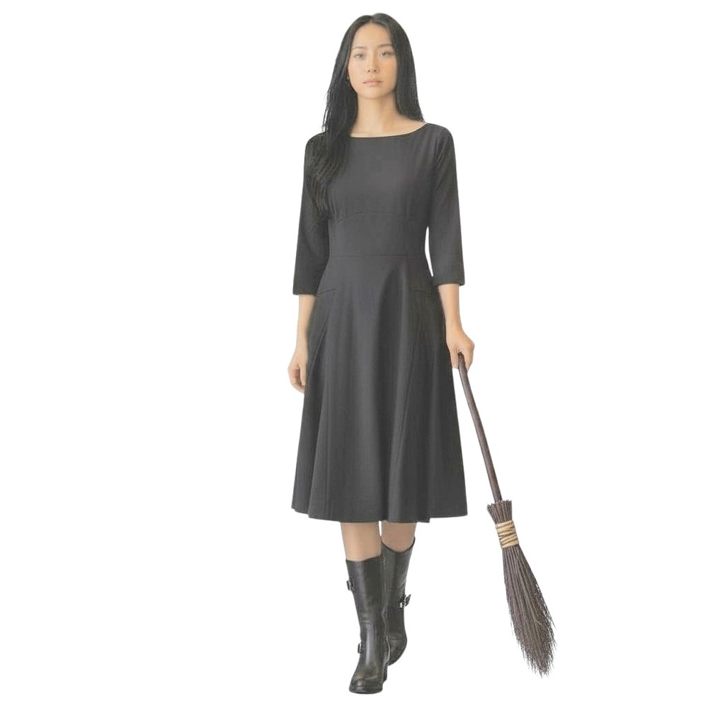 Ann Taylor Women's Flare Dress 8 Black Zip Ponte Knit Halloween LBD Cocktail